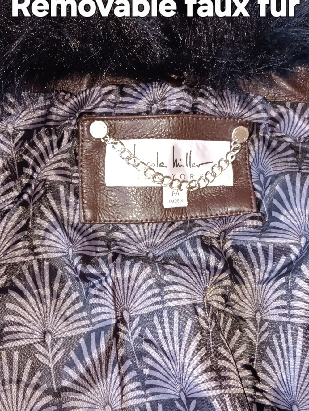 Nicole Miller Brown Faux Fur Trim Faux Leather Jacket Women's Size M NWT - Picture 6 of 6